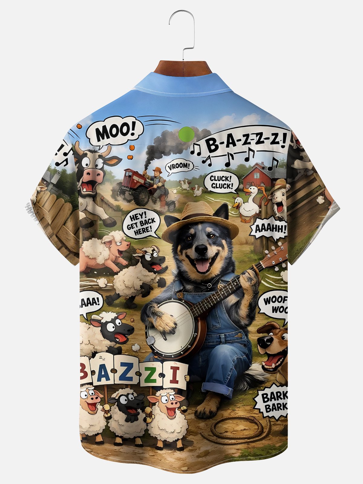 Fun Farm Animal Dog Sheep Cow Pig Chest Pocket Holiday Hawaiian Shirt