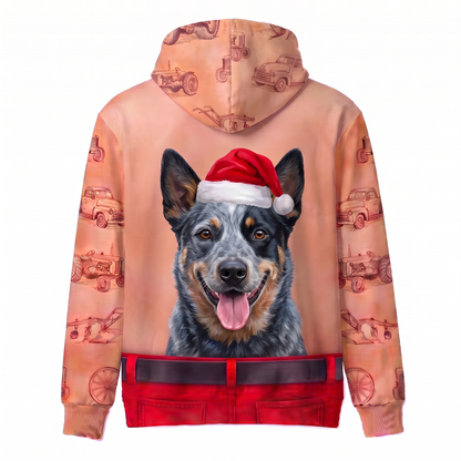Funny Santa Blue Heeler Hairy Belly Hoodie - Custom Name Cattle Dog Christmas Hoodie