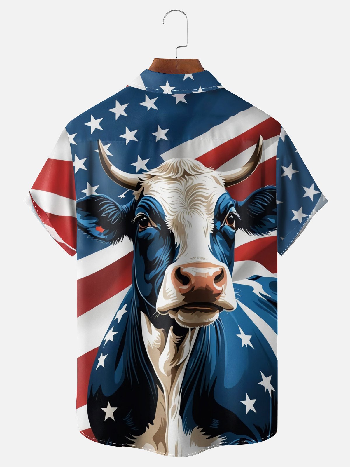 National American Cow Chest Pocket Patriotic Hawaiian Shirt