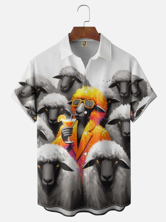 Fun Sheep Design Chest Pocket Holiday Hawaiian Shirt