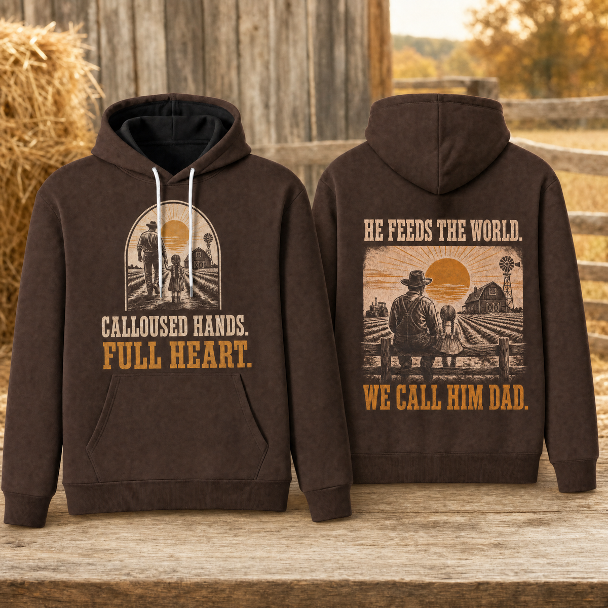 He Feeds The World Hoodie – Farm Dad & Daughter