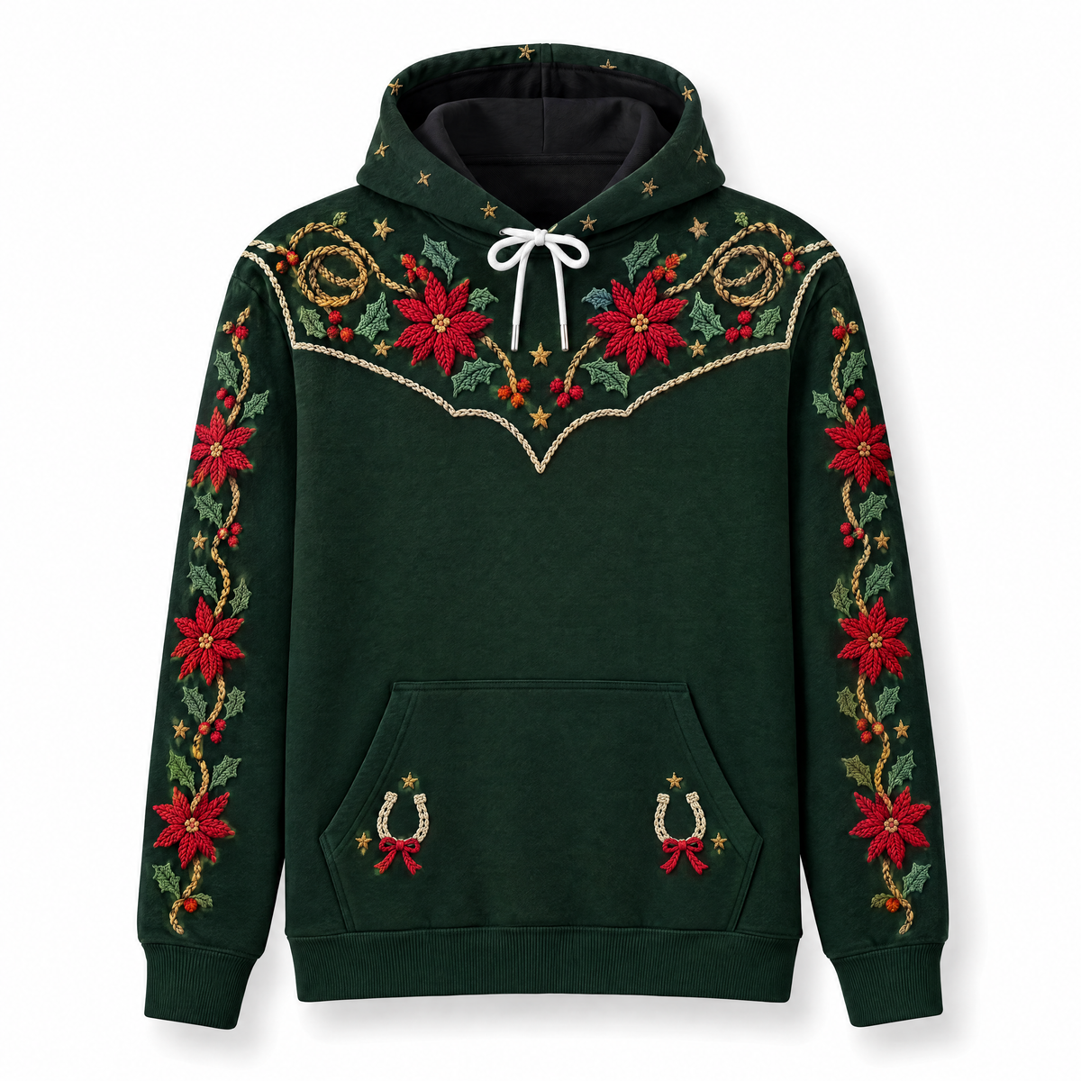 Cowgirl Christmas Hoodie – Western Poinsettia Yoke 3D Print, Gift for Cowgirls