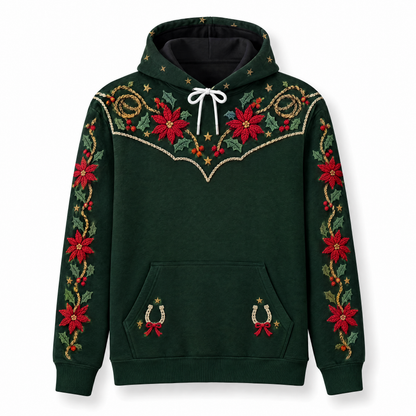 Cowgirl Christmas Hoodie – Western Poinsettia Yoke 3D Print, Gift for Cowgirls