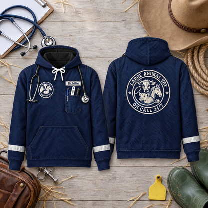 Personalized Large Animal Vet Hoodie – Custom Name Tag, On Call 24/7, Country Vet 3D Print, Gift for Veterinarians