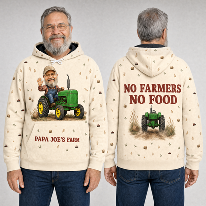 Personalized Dad & Grandpa Tractor Hoodie – Custom Cartoon From Your Photo, Farm Name, Choose Tractor Color