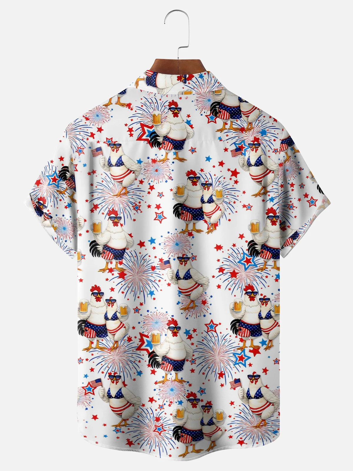 Funny Chicken Beer 4th of July Hawaiian Shirt for Men, Patriotic Rooster American Flag Print, BBQ Party Gift