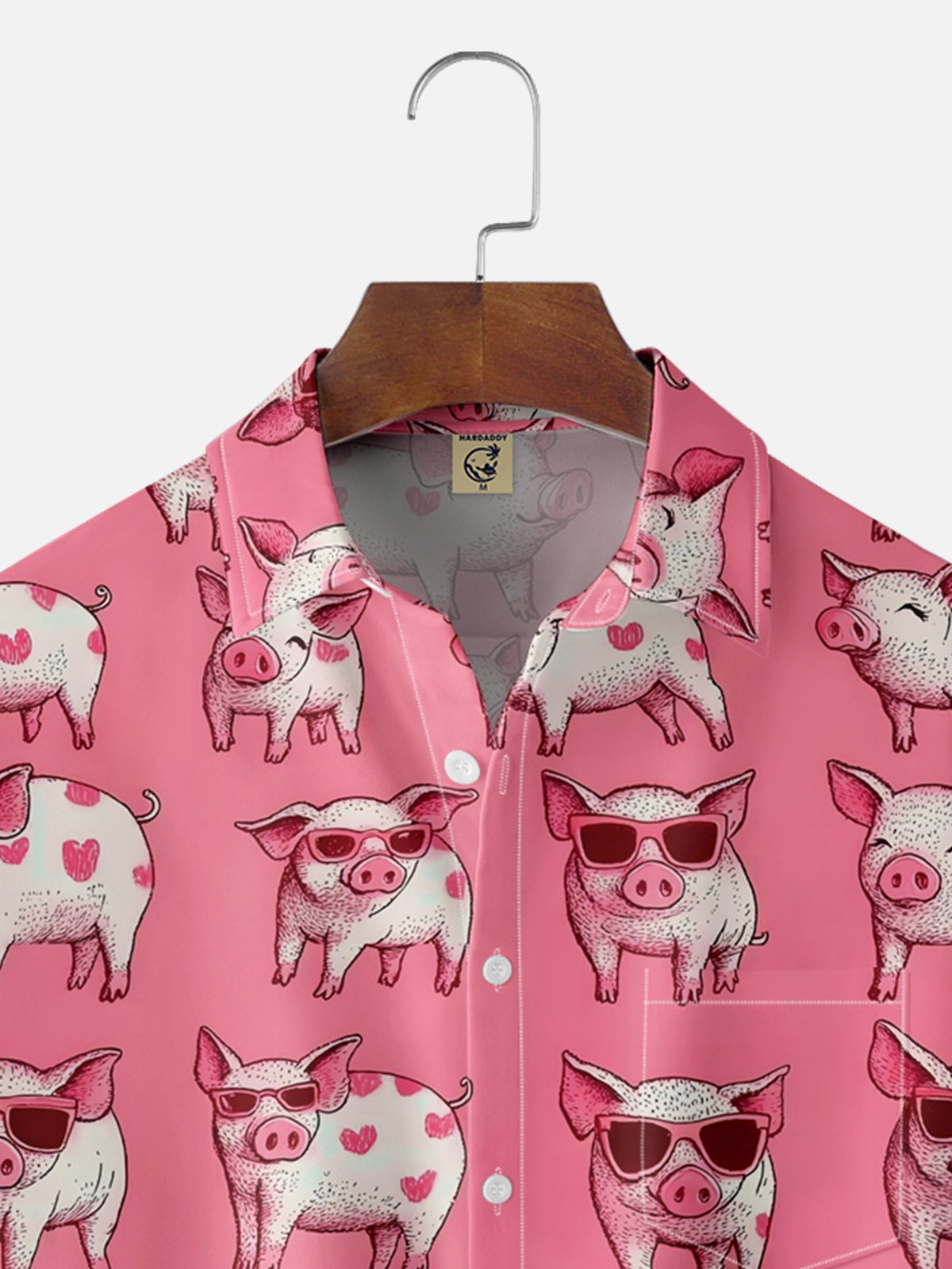 Cute Pig Chest Pocket Casual Hawaiian Shirt