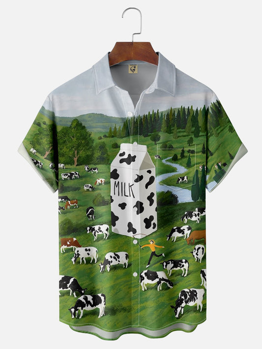 Cow Farm Funny Chest Pocket Casual Hawaiian Shirt
