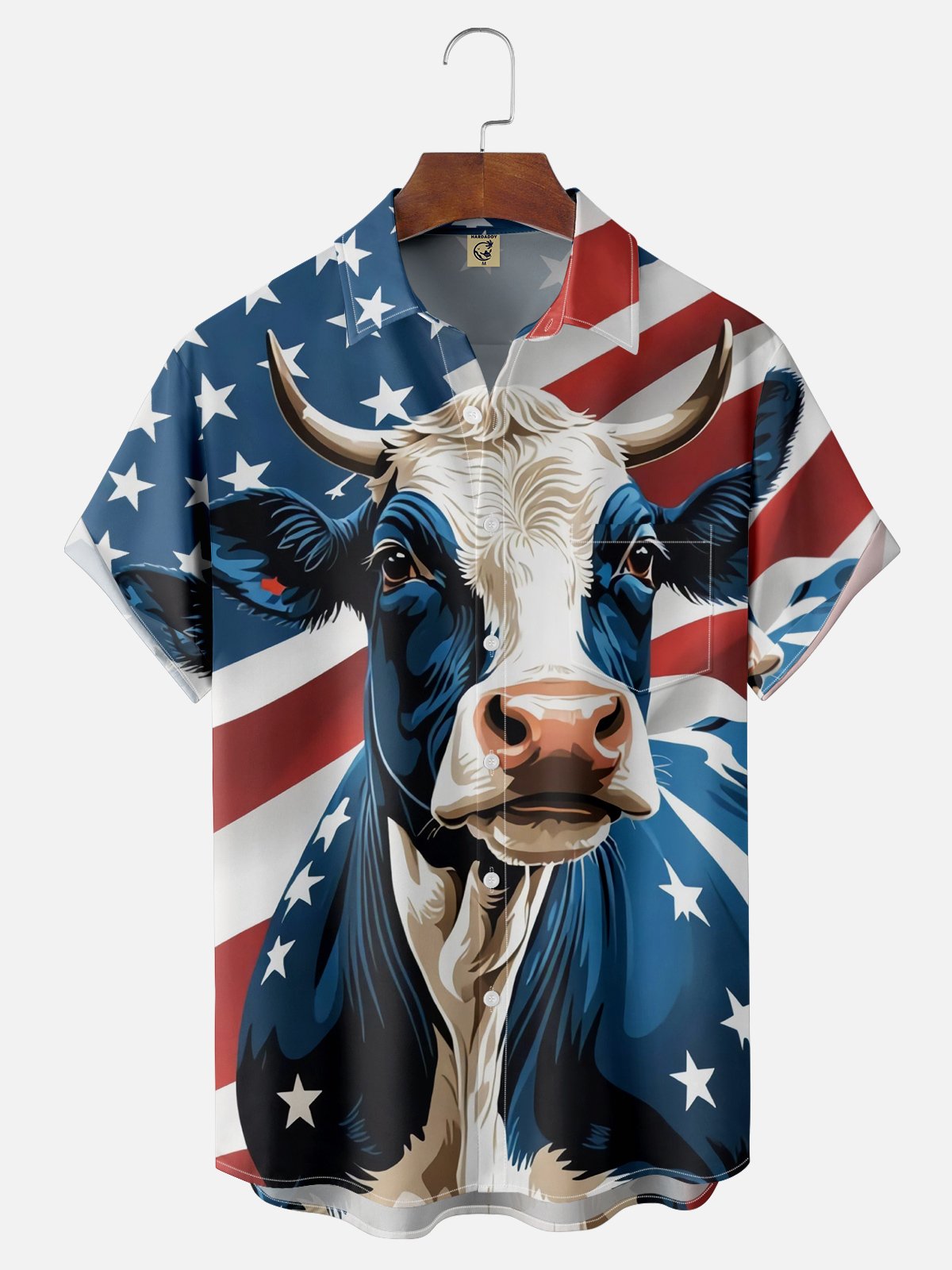 National American Cow Chest Pocket Patriotic Hawaiian Shirt