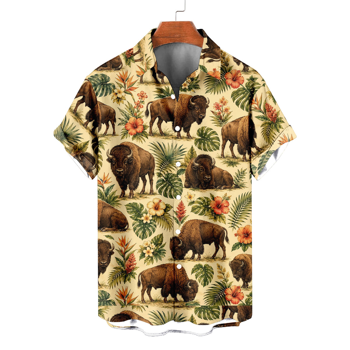 Bison Hawaiian Shirt – American Buffalo All-Over Print Button-Up for Men