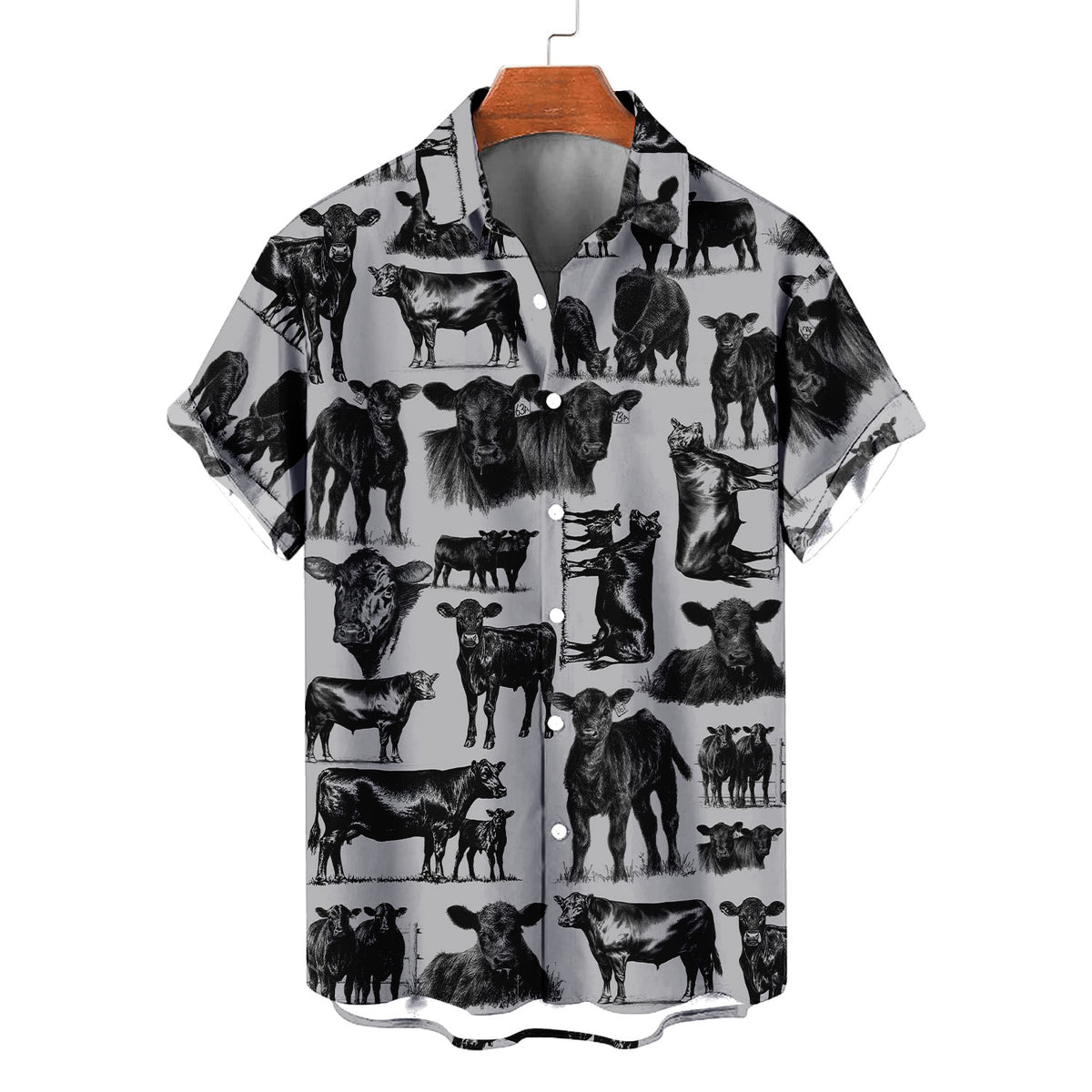 Black Angus Cattle Pattern Hawaiian Shirt
