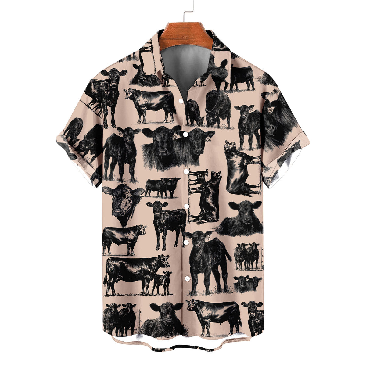 Black Angus Cattle Pattern Hawaiian Shirt