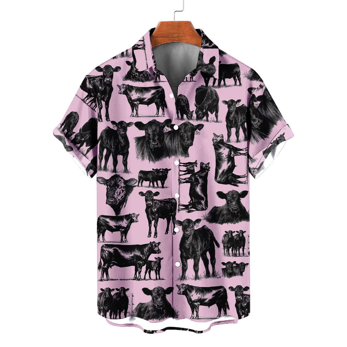 Black Angus Cattle Pattern Hawaiian Shirt