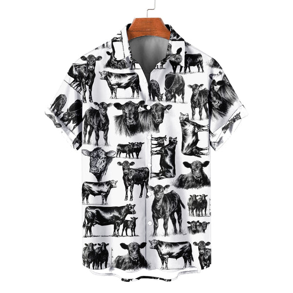 Black Angus Cattle Pattern Hawaiian Shirt
