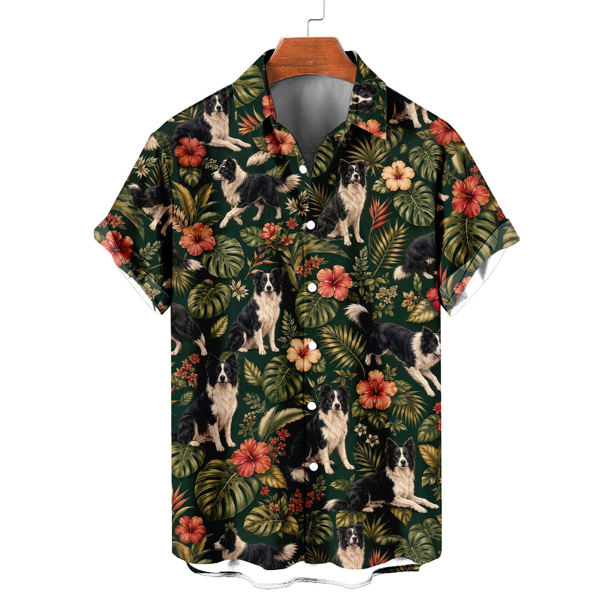 Border Collie Hawaiian Shirt – All-Over Dog Print Button-Up for Dog Lovers