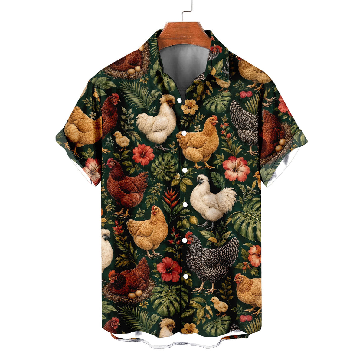 Chicken Hawaiian Shirt – Backyard Hen All-Over Print Button-Up for Chicken Lovers