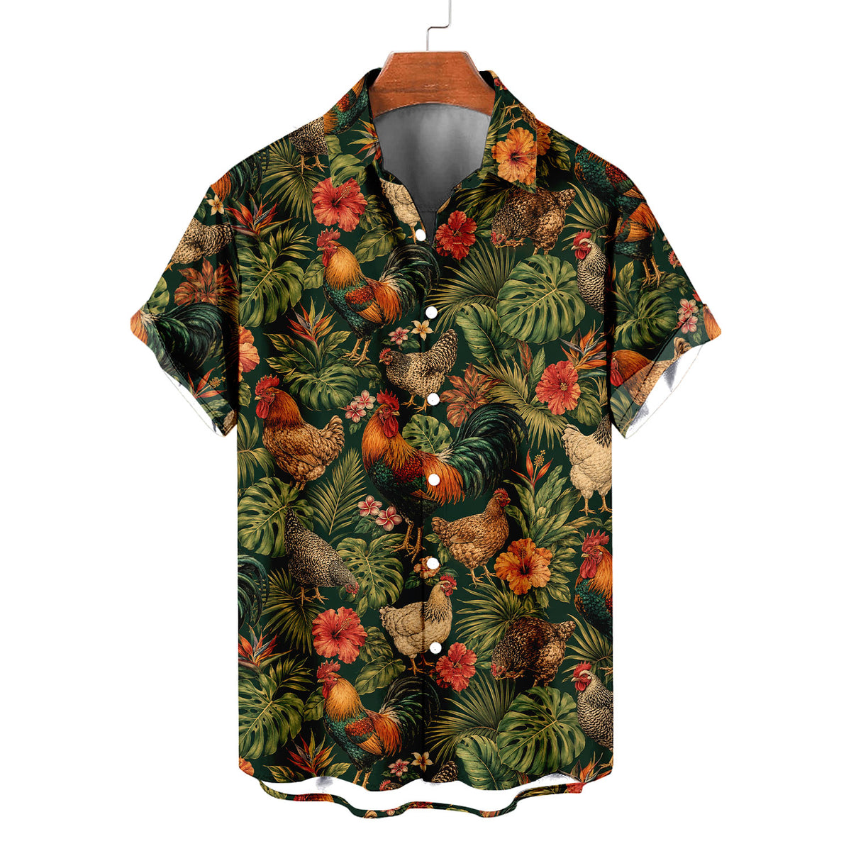 Rooster Hawaiian Shirt – All-Over Rooster Print Button-Up for Men & Farmers
