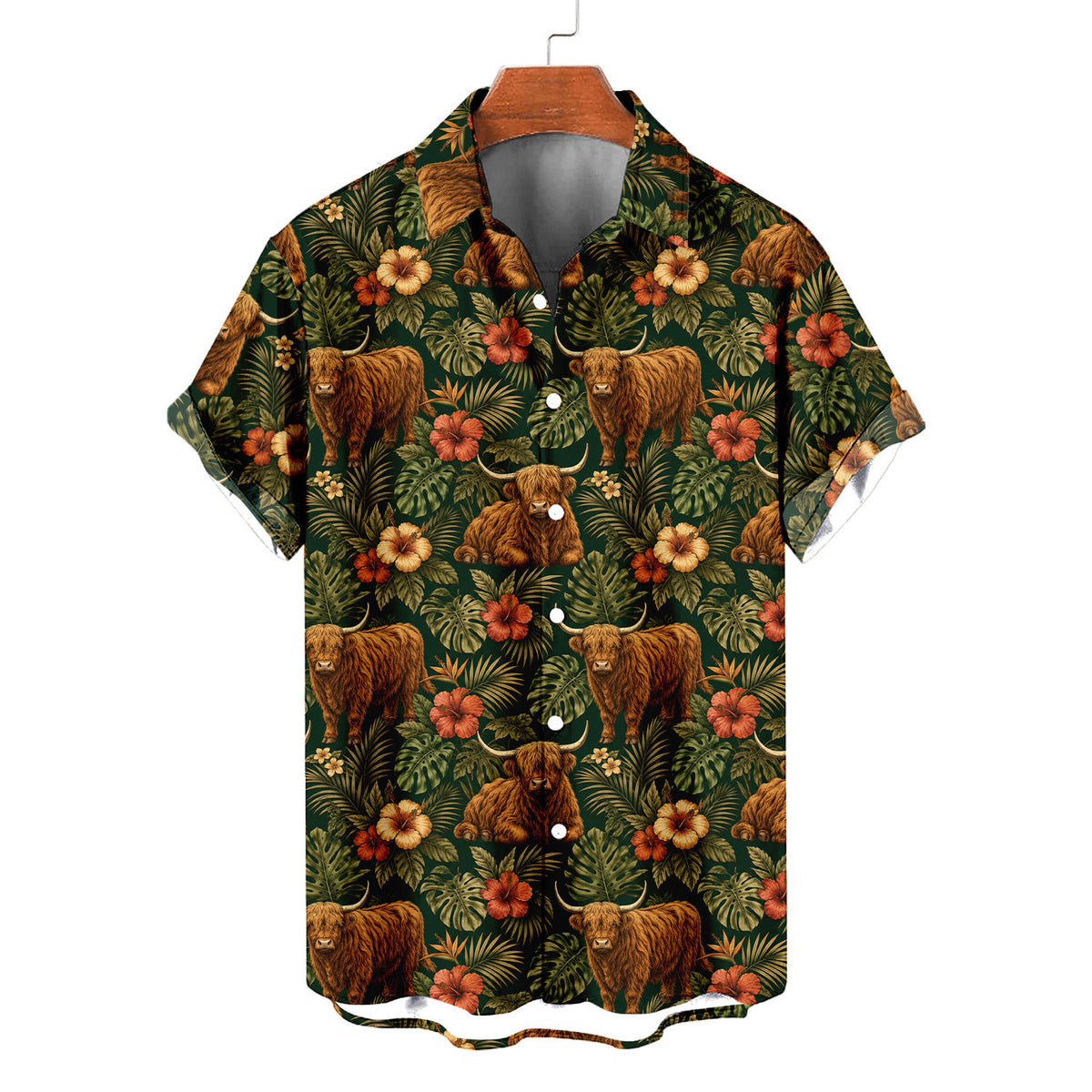 Highland Cow Hawaiian Shirt – All-Over Cattle Print Button-Up for Cow Lovers