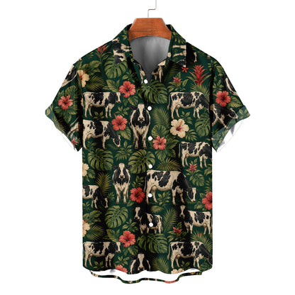 Holstein Cow Hawaiian Shirt – Dairy Cattle All-Over Print Button-Up for Farmers