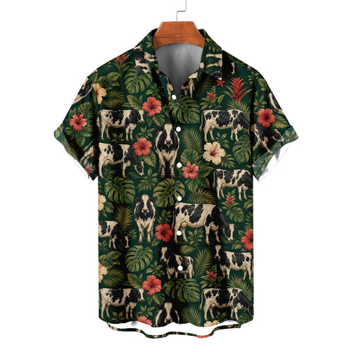 Holstein Cow Hawaiian Shirt – Dairy Cattle All-Over Print Button-Up for Farmers