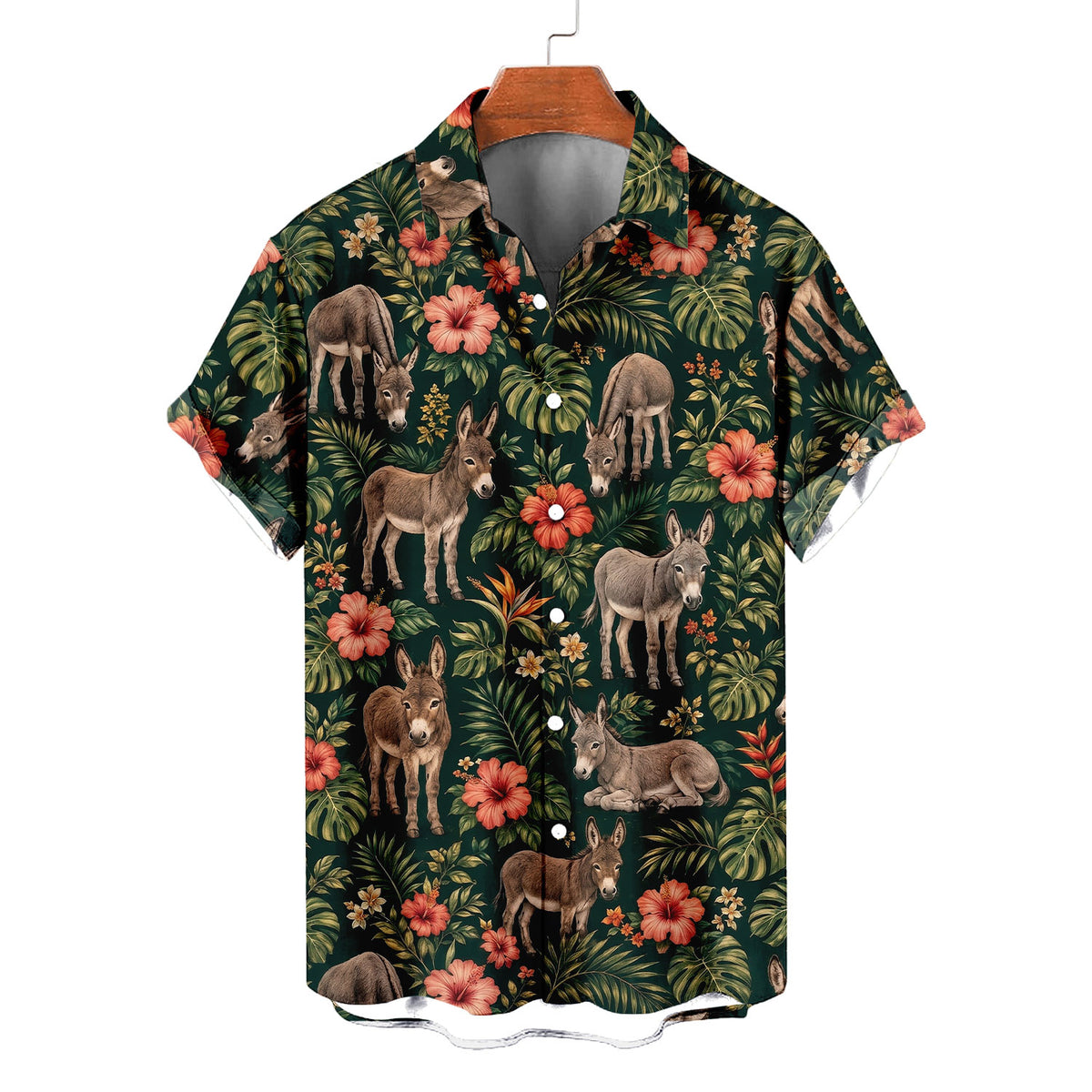 Donkey Hawaiian Shirt – Cute Farm Donkey All-Over Print Button-Up for Donkey Lovers