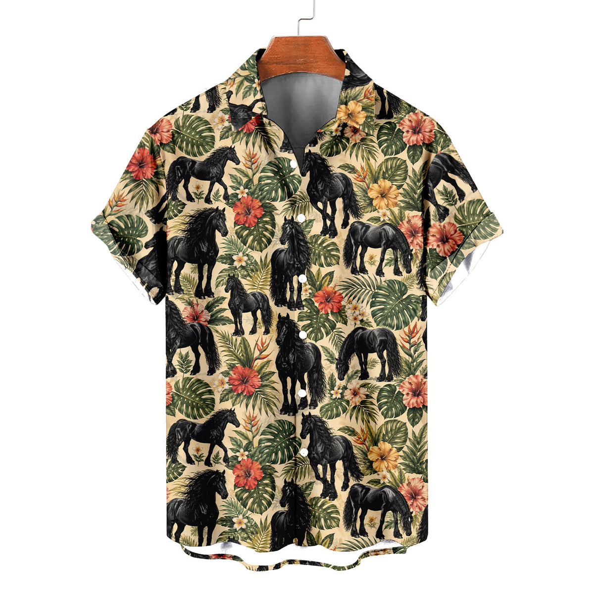 Friesian Horse Hawaiian Shirt – Black Horse All-Over Print Button-Up for Horse Lovers