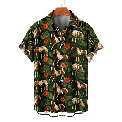 Paint Horse Hawaiian Shirt – Pinto Horse All-Over Print Button-Up for Horse Lovers