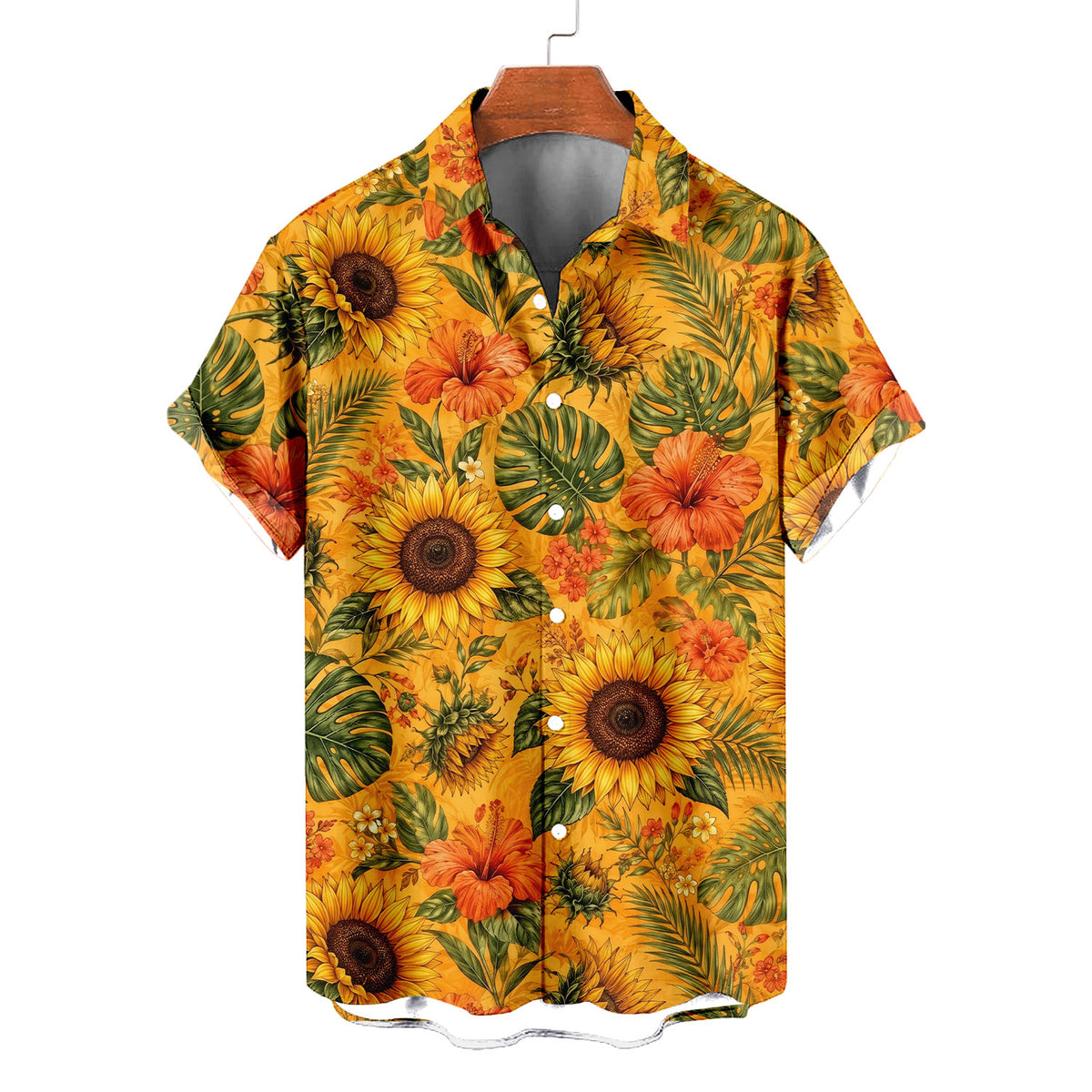 Sunflower Hawaiian Shirt – Summer Floral All-Over Print Button-Up for Women & Men