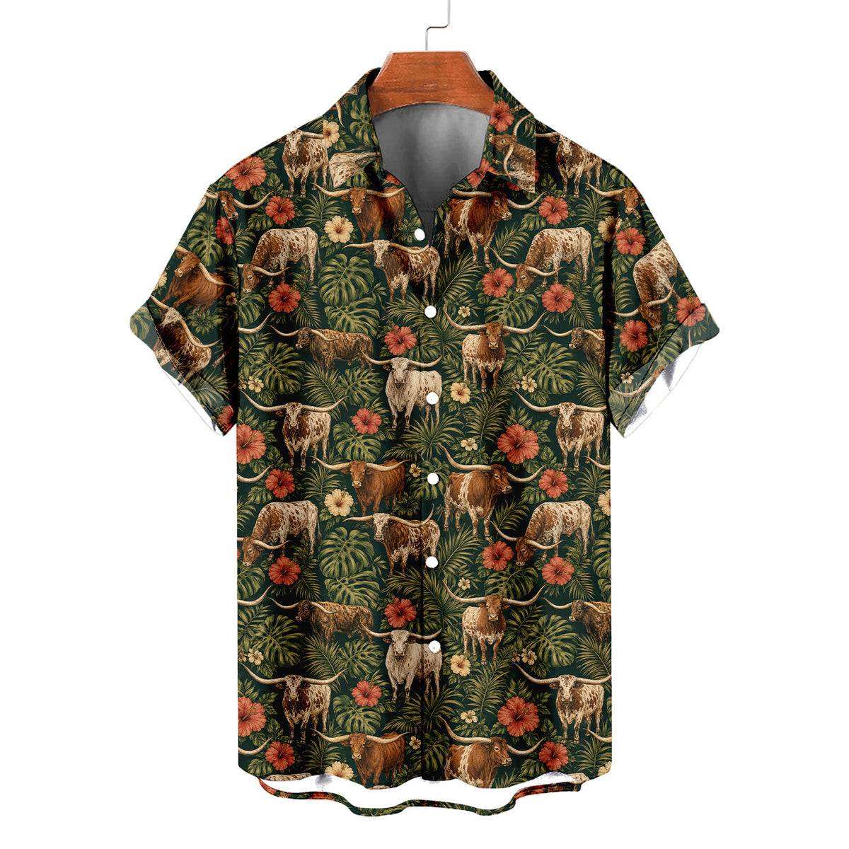 Texas Longhorn Hawaiian Shirt – Cattle All-Over Print Button-Up for Western & Ranch Lovers