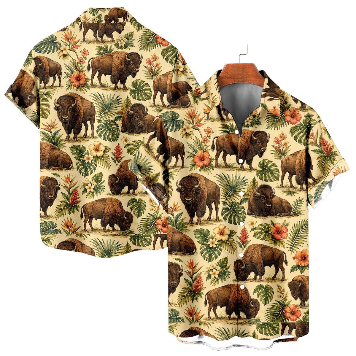 Bison Hawaiian Shirt – American Buffalo All-Over Print Button-Up for Men
