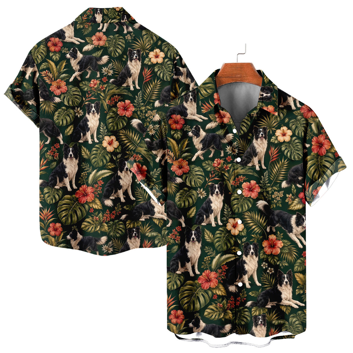 Border Collie Hawaiian Shirt – All-Over Dog Print Button-Up for Dog Lovers