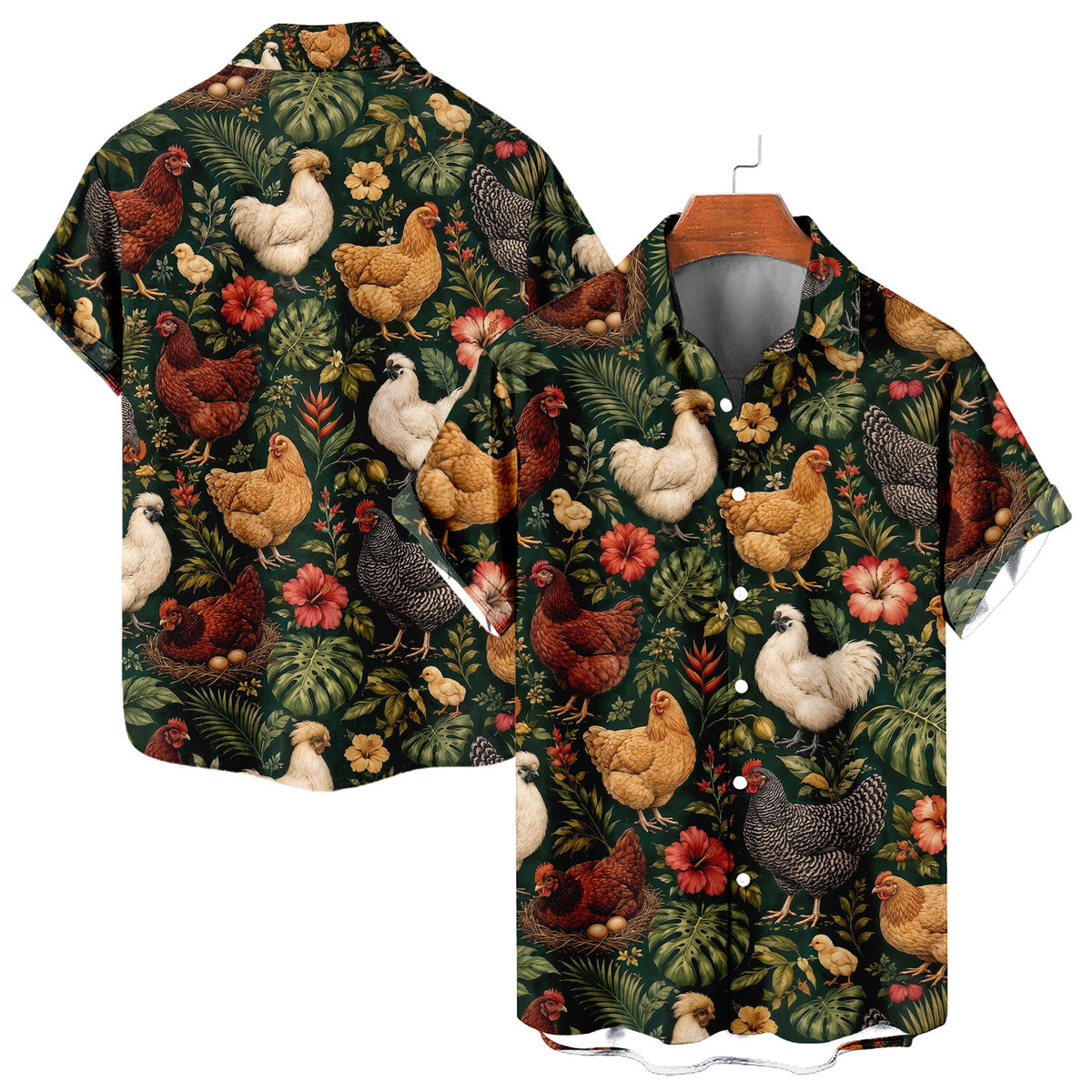 Chicken Hawaiian Shirt – Backyard Hen All-Over Print Button-Up for Chicken Lovers
