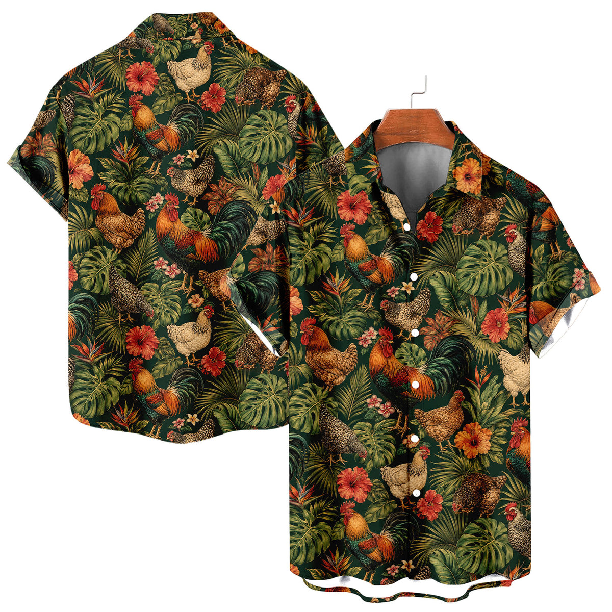 Rooster Hawaiian Shirt – All-Over Rooster Print Button-Up for Men & Farmers