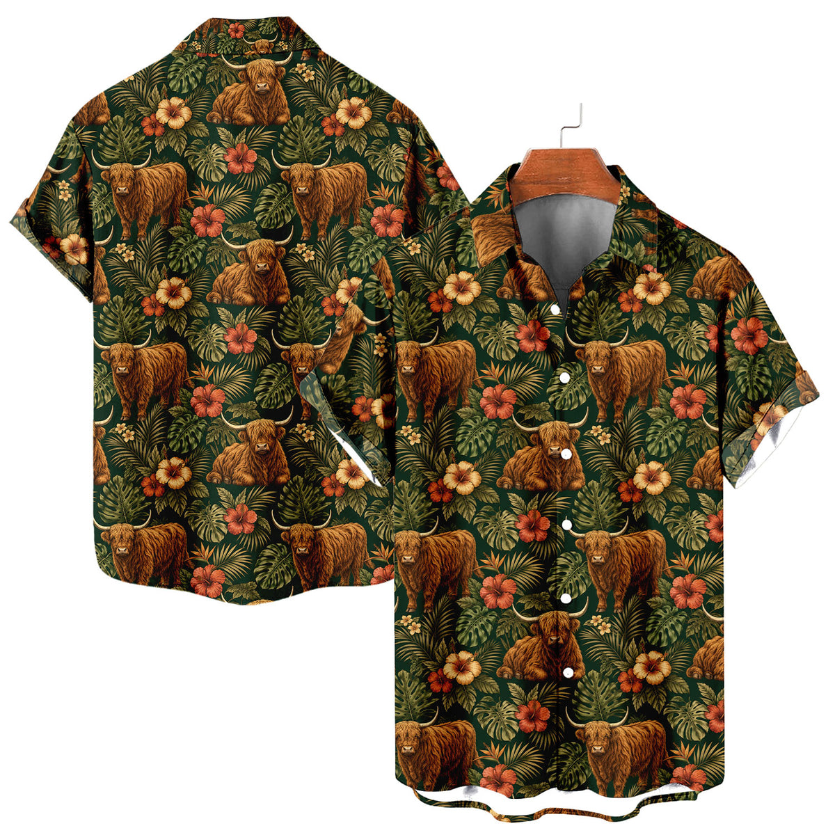 Highland Cow Hawaiian Shirt – All-Over Cattle Print Button-Up for Cow Lovers