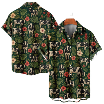 Holstein Cow Hawaiian Shirt – Dairy Cattle All-Over Print Button-Up for Farmers