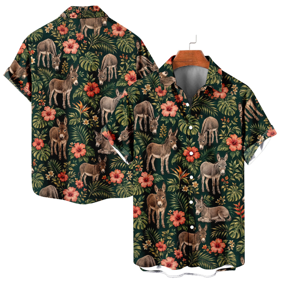 Donkey Hawaiian Shirt – Cute Farm Donkey All-Over Print Button-Up for Donkey Lovers