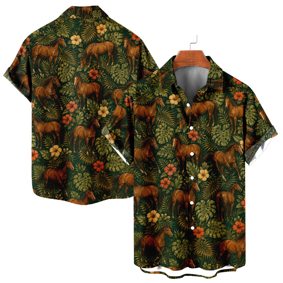 Bay Horse Hawaiian Shirt – Brown Horse All-Over Print Button-Up for Horse Lovers