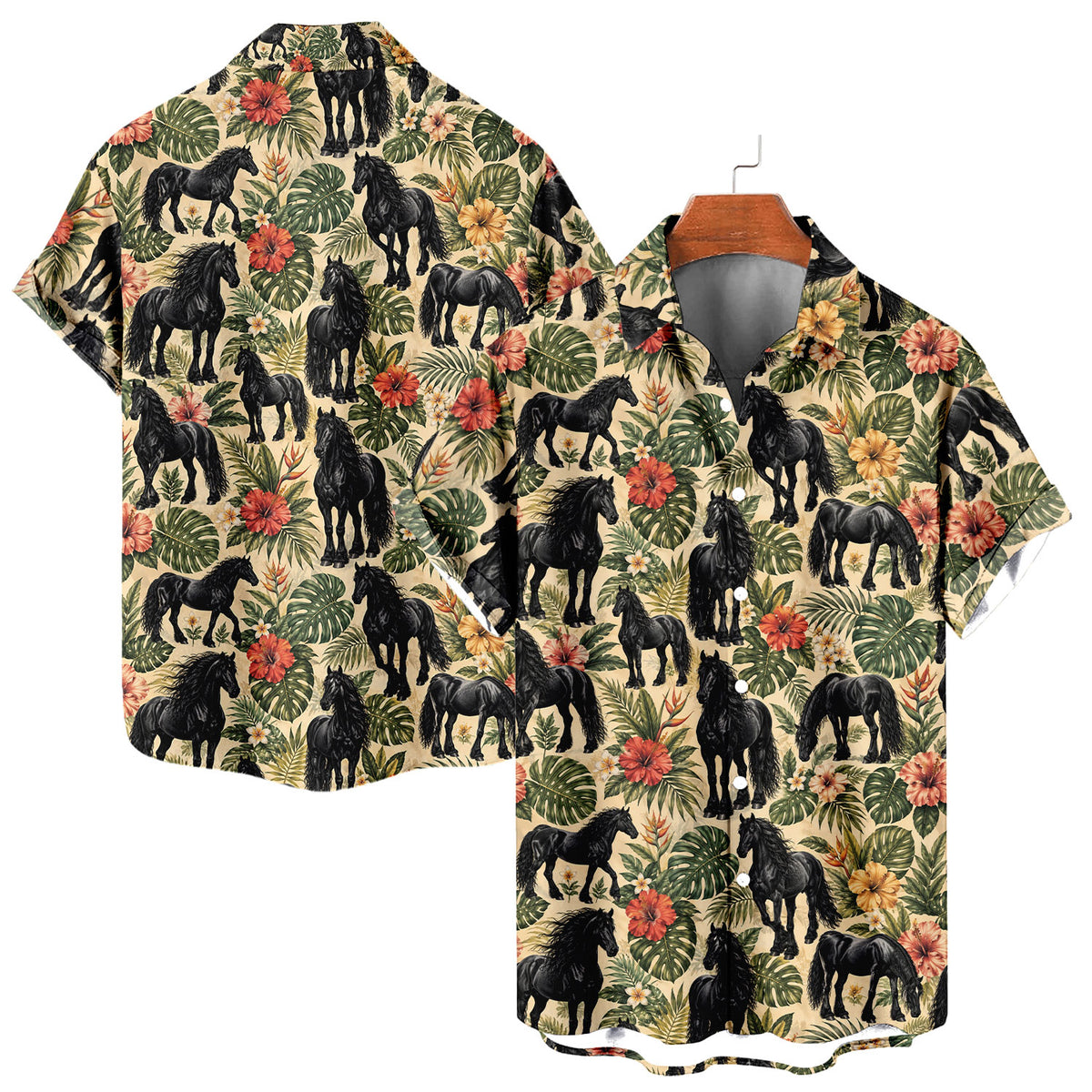 Friesian Horse Hawaiian Shirt – Black Horse All-Over Print Button-Up for Horse Lovers