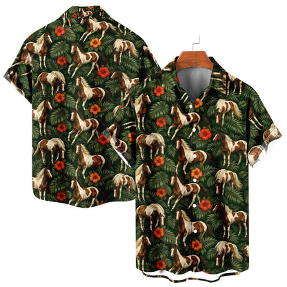 Paint Horse Hawaiian Shirt – Pinto Horse All-Over Print Button-Up for Horse Lovers
