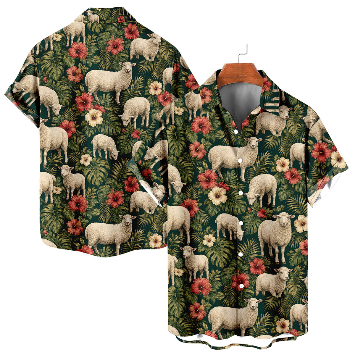 Sheep Hawaiian Shirt – Farm Sheep All-Over Print Button-Up for Sheep Lovers