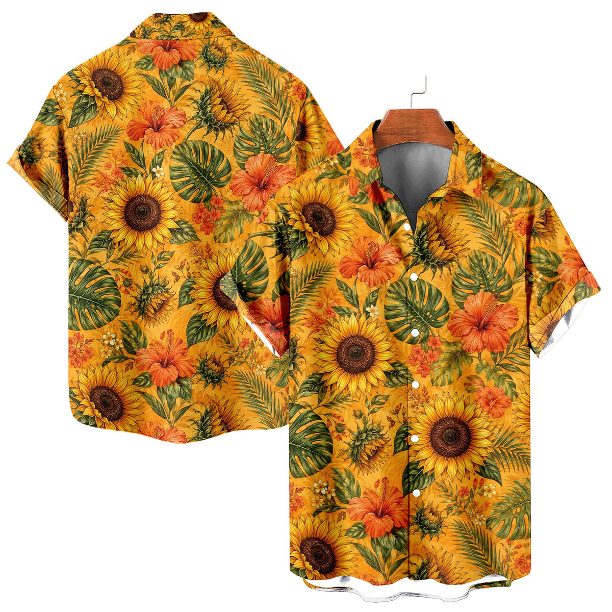 Sunflower Hawaiian Shirt – Summer Floral All-Over Print Button-Up for Women & Men
