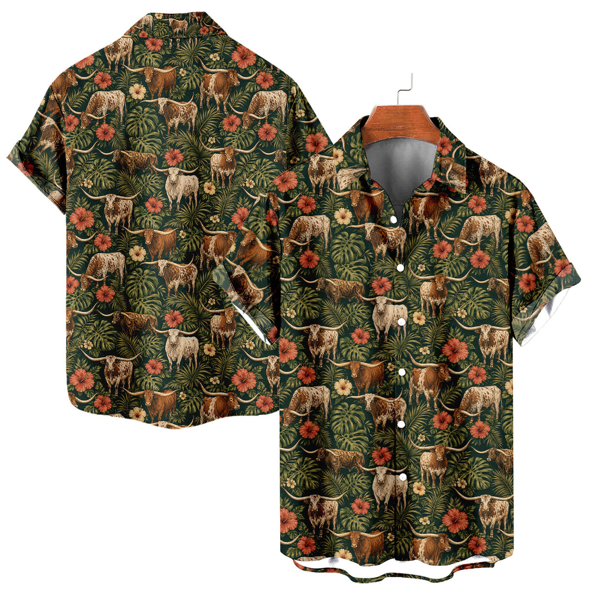 Texas Longhorn Hawaiian Shirt – Cattle All-Over Print Button-Up for Western & Ranch Lovers