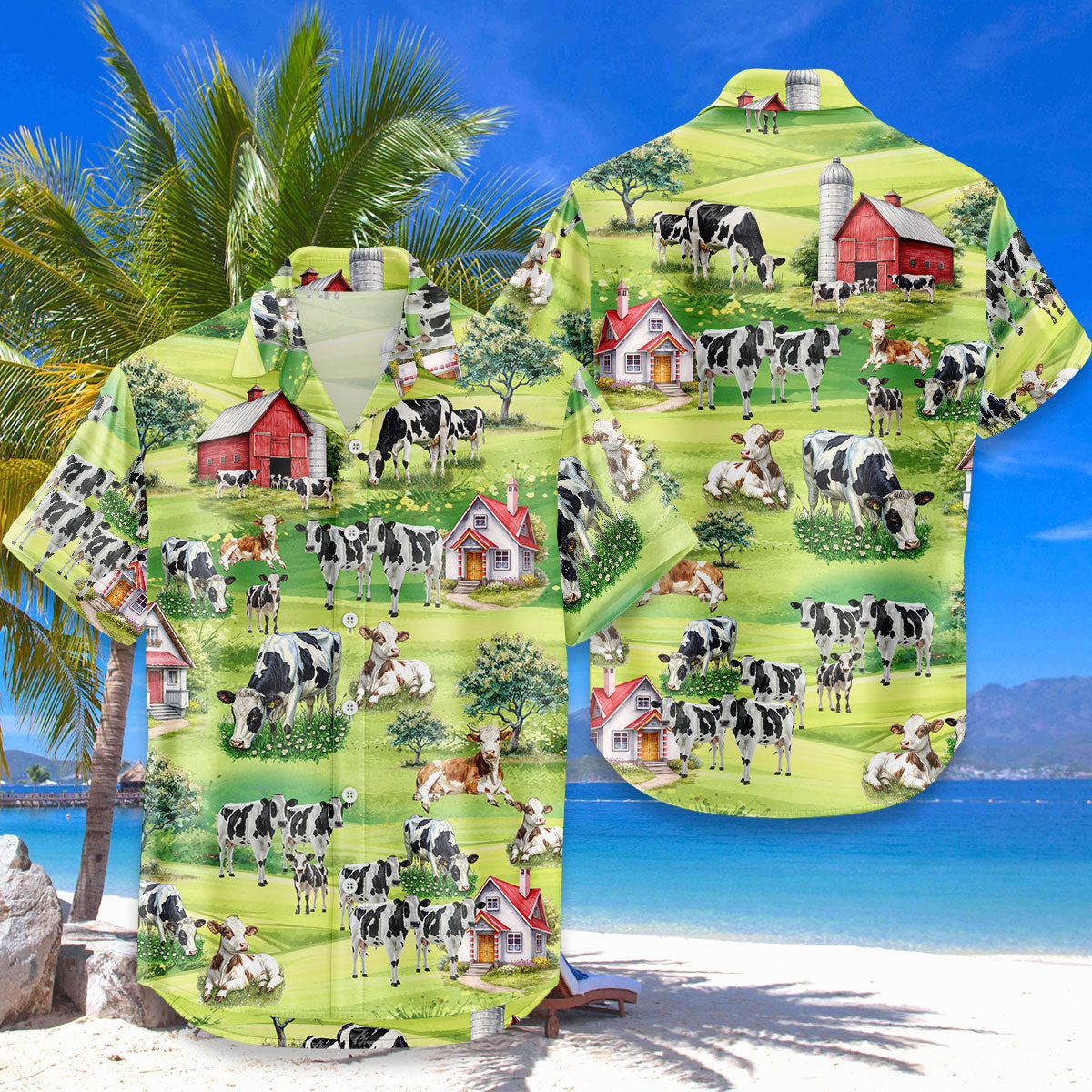 Cow Farm Hawaiian Shirt – Grazing Cows Aloha