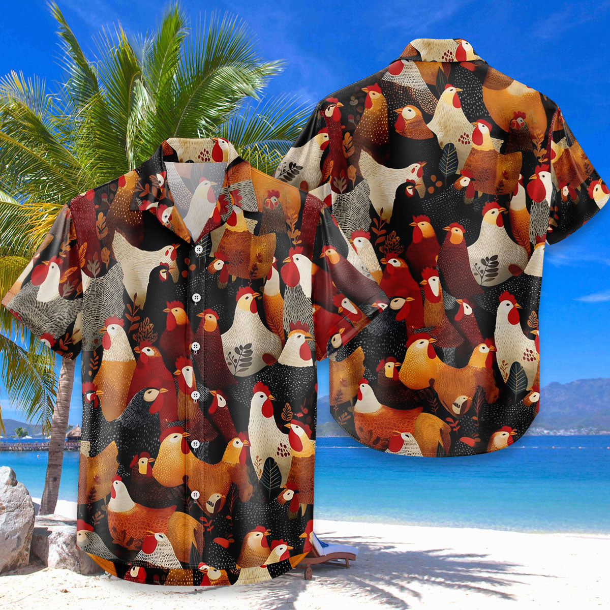 Autumn Chicken Hawaiian Shirt – Rooster & Hen All-Over Print