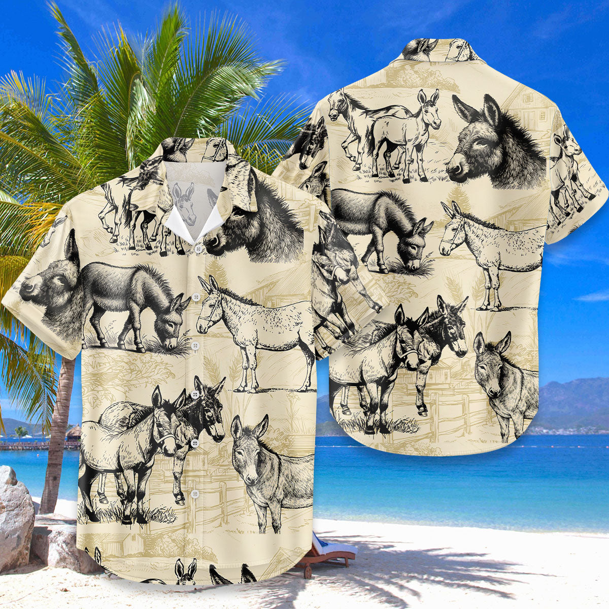 Donkey Hawaiian Shirt – Vintage Farm Donkey Sketch Aloha Button Down | Funny Donkey Lover Gift For Men