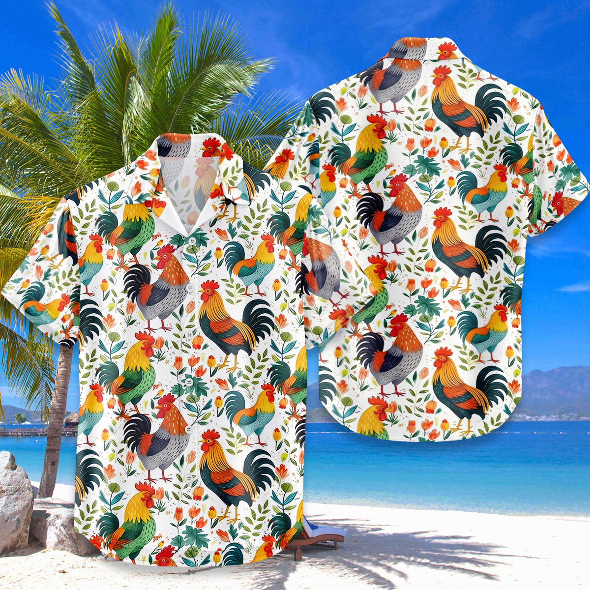 Rooster Hawaiian Shirt – Colorful Floral Chicken Farm Aloha Button Down | Funny Rooster Lover Gift Men Women