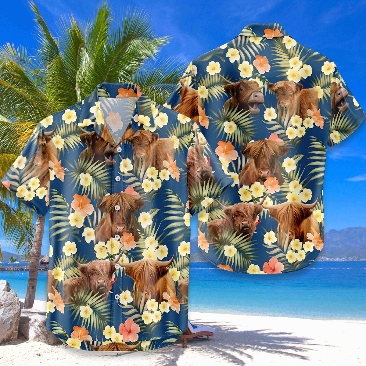 Highland Cow Hawaiian Shirt – Cute Floral Tropical Aloha | Funny Highland Cow Gift For Women Men