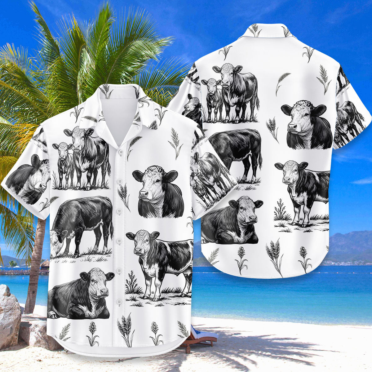 Black Angus Cattle Hawaiian Shirt – Vintage Sketch Black White Cow Farm Aloha | Cattle Rancher Gift
