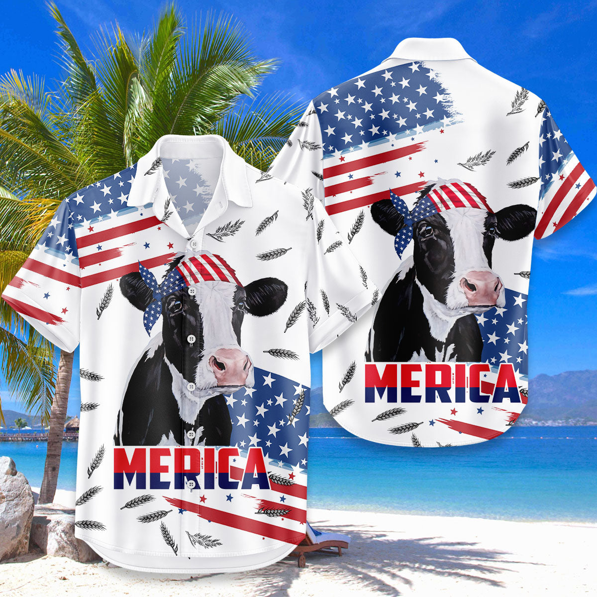 Merica Cow Hawaiian Shirt – Patriotic American Flag Holstein Cow Aloha | 4th of July Farmer Gift