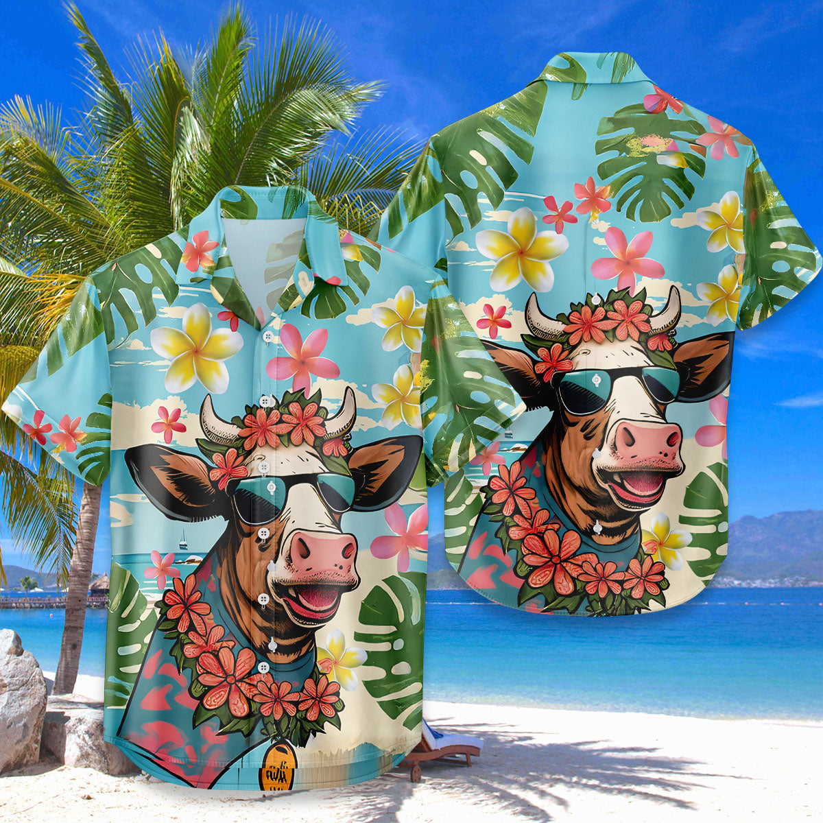 Funny Cow Hawaiian Shirt – Cool Cow Sunglasses Tropical Floral Aloha Button Down | Cow Lover Gift